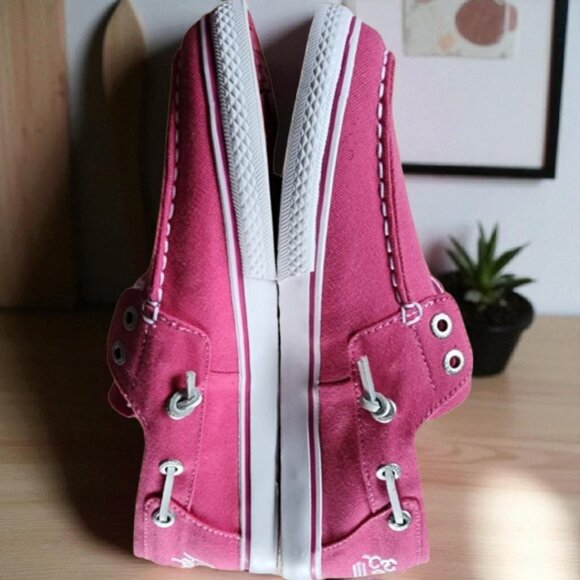 ED HARDY ( 9 ) CHRISTIAN AUDIGIER Embroidered Canvas Boat Shoes/Loafers in Pink - Picture 4 of 6
